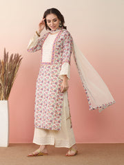 Floral Printed Round Neck Flared Sleeves Straight Kurta With Palazzos & Dupatta-AHKUDUPZ-COMBO-988