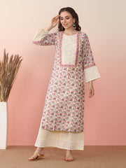 Floral Printed Round Neck Flared Sleeves Straight Kurta With Palazzos & Dupatta-AHKUDUPZ-COMBO-988