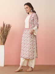 Floral Printed Round Neck Flared Sleeves Straight Kurta With Palazzos & Dupatta-AHKUDUPZ-COMBO-988