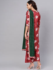 Maroon Printed Kurta with Palazzos & Dupatta-AHKUDUPZ-Combo-168