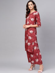 Maroon Printed Kurta with Palazzos & Dupatta-AHKUDUPZ-Combo-168