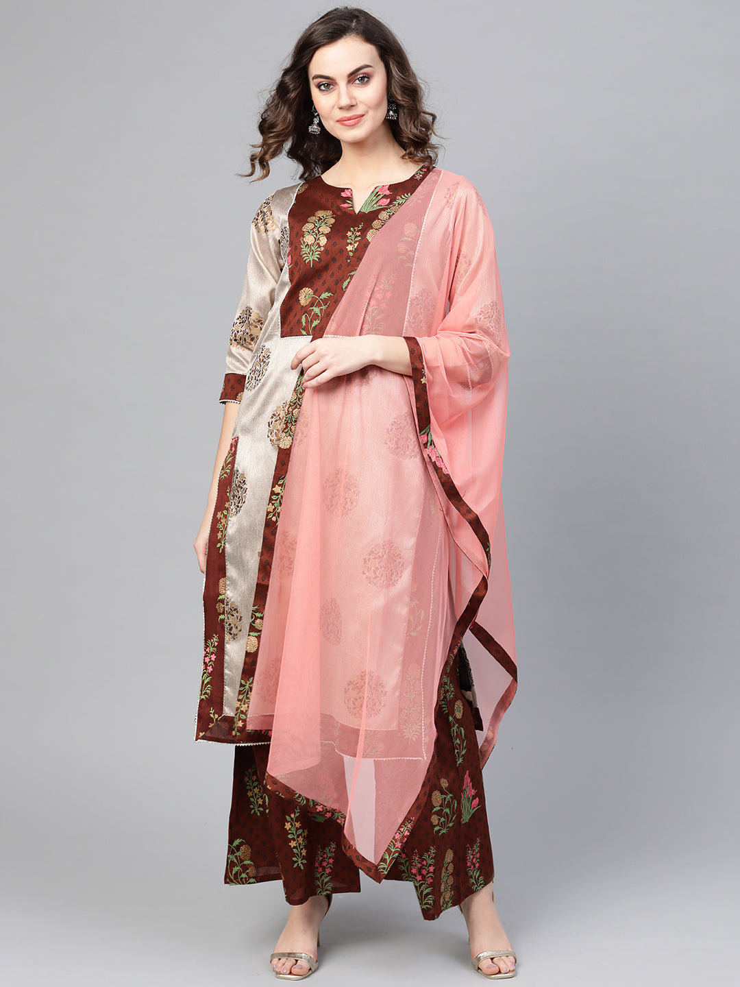 Printed Kurta and Palazzo Set with Dupatta - Indian Fashion