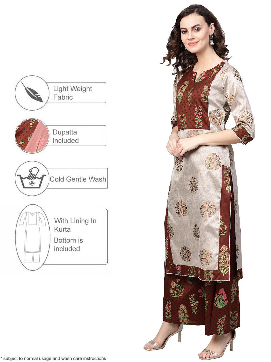Printed Kurta and Palazzo Set with Dupatta - Indian Fashion
