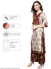 Grey & Coffee Brown Printed Kurta with Palazzo & Dupatta-AHKUDUPZ-Combo-221