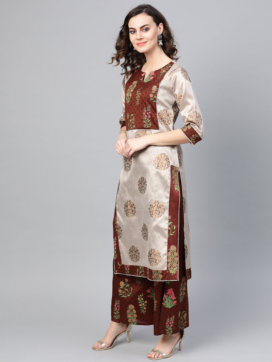 Printed Kurta and Palazzo Set with Dupatta - Indian Fashion