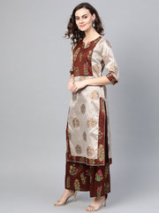 Grey & Coffee Brown Printed Kurta with Palazzo & Dupatta-AHKUDUPZ-Combo-221