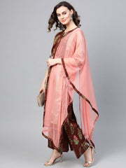 Grey & Coffee Brown Printed Kurta with Palazzo & Dupatta-AHKUDUPZ-Combo-221