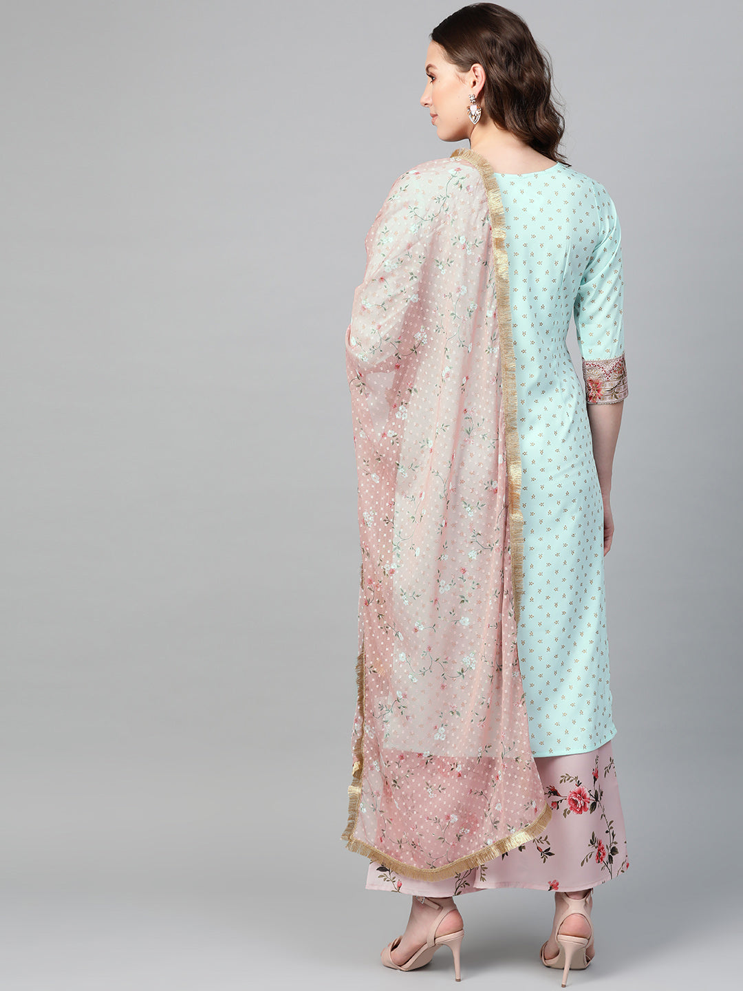 Sea Green Printed Kurta and Palazzo Set with Dupatta