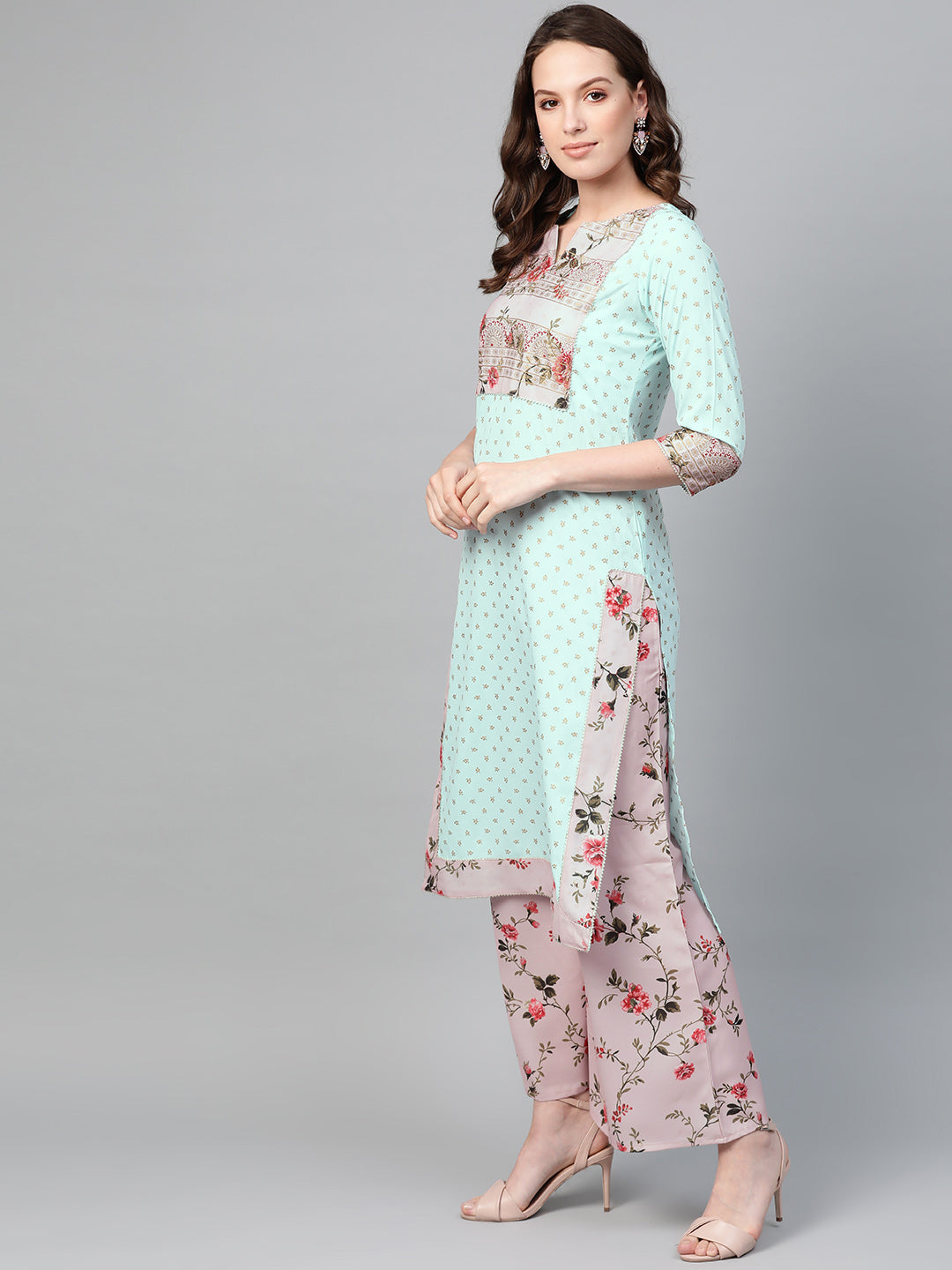 Sea Green Printed Kurta and Palazzo Set with Dupatta