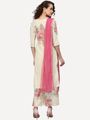 Off White & Pink Printed Kurta with Palazzos & Dupatta-AHKUDUPZ-Combo-243