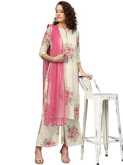 Off White & Pink Printed Kurta with Palazzos & Dupatta-AHKUDUPZ-Combo-243