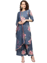 Blue & Pink Printed Kurta with Palazzos & Dupatta-AHKUDUPZ-Combo-247