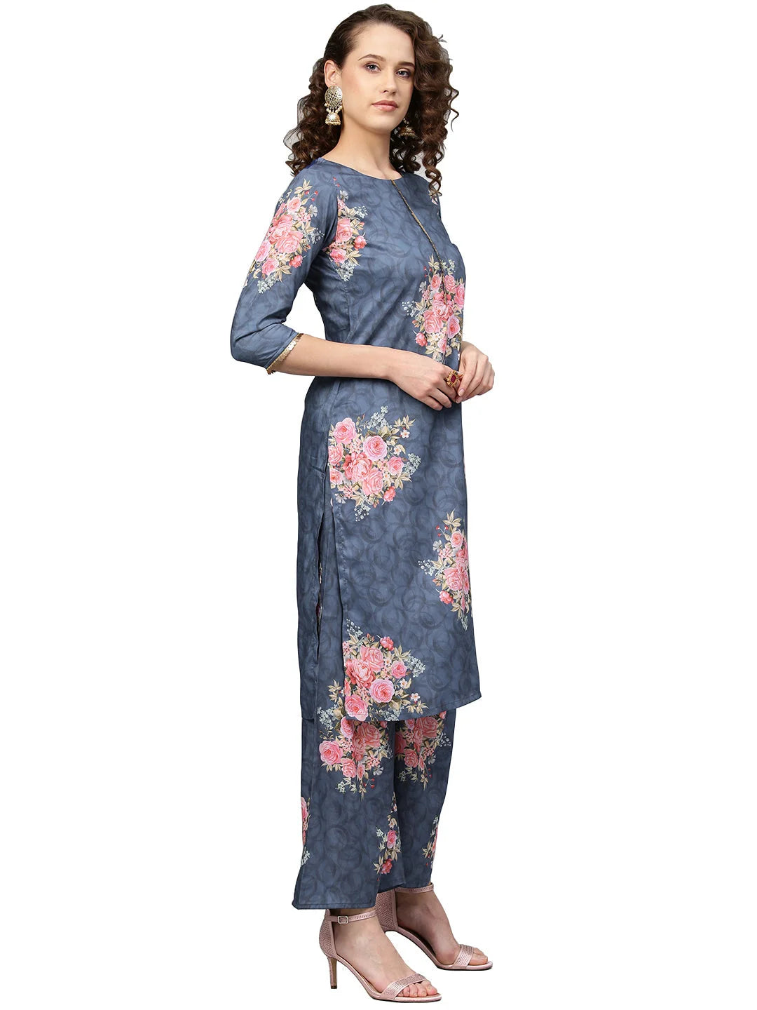 Stylish Blue & Pink Kurta Palazzo Set with Dupatta Online