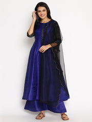 Blue Solid Kurta with Palazzos & Dupatta-AHKUDUPZ-Combo-301