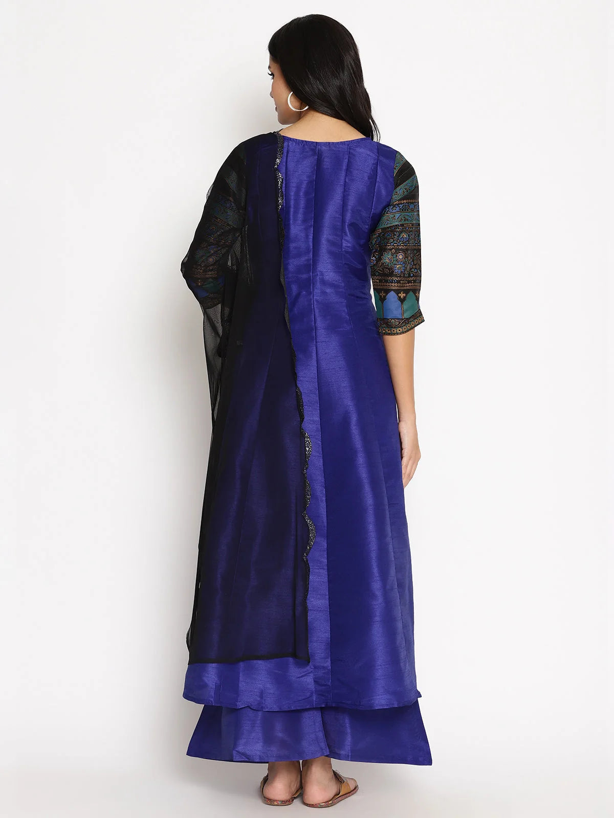 Blue Solid Kurta Palazzo Pants Set with Dupatta for Women