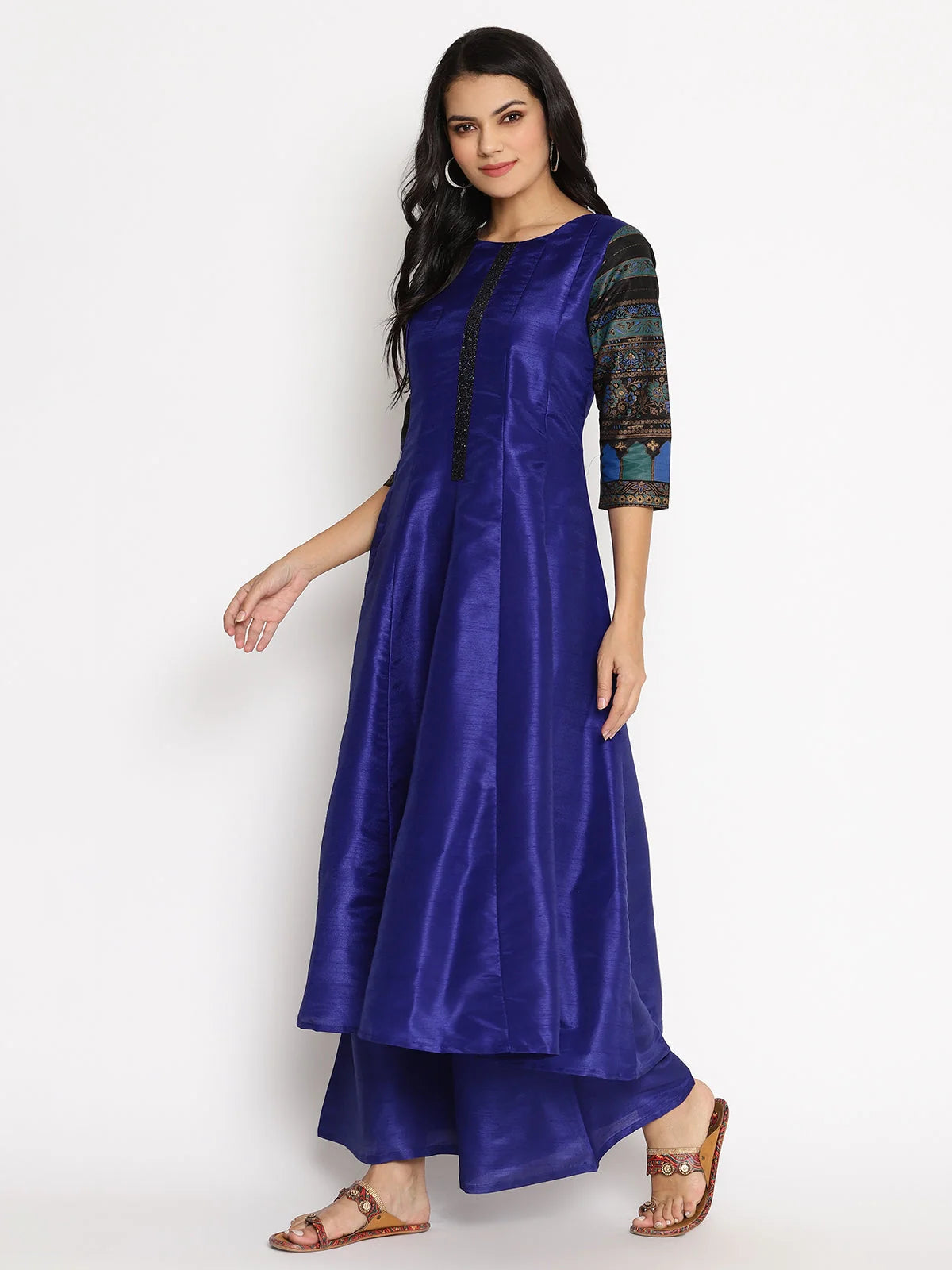 Blue Solid Kurta Palazzo Pants Set with Dupatta for Women