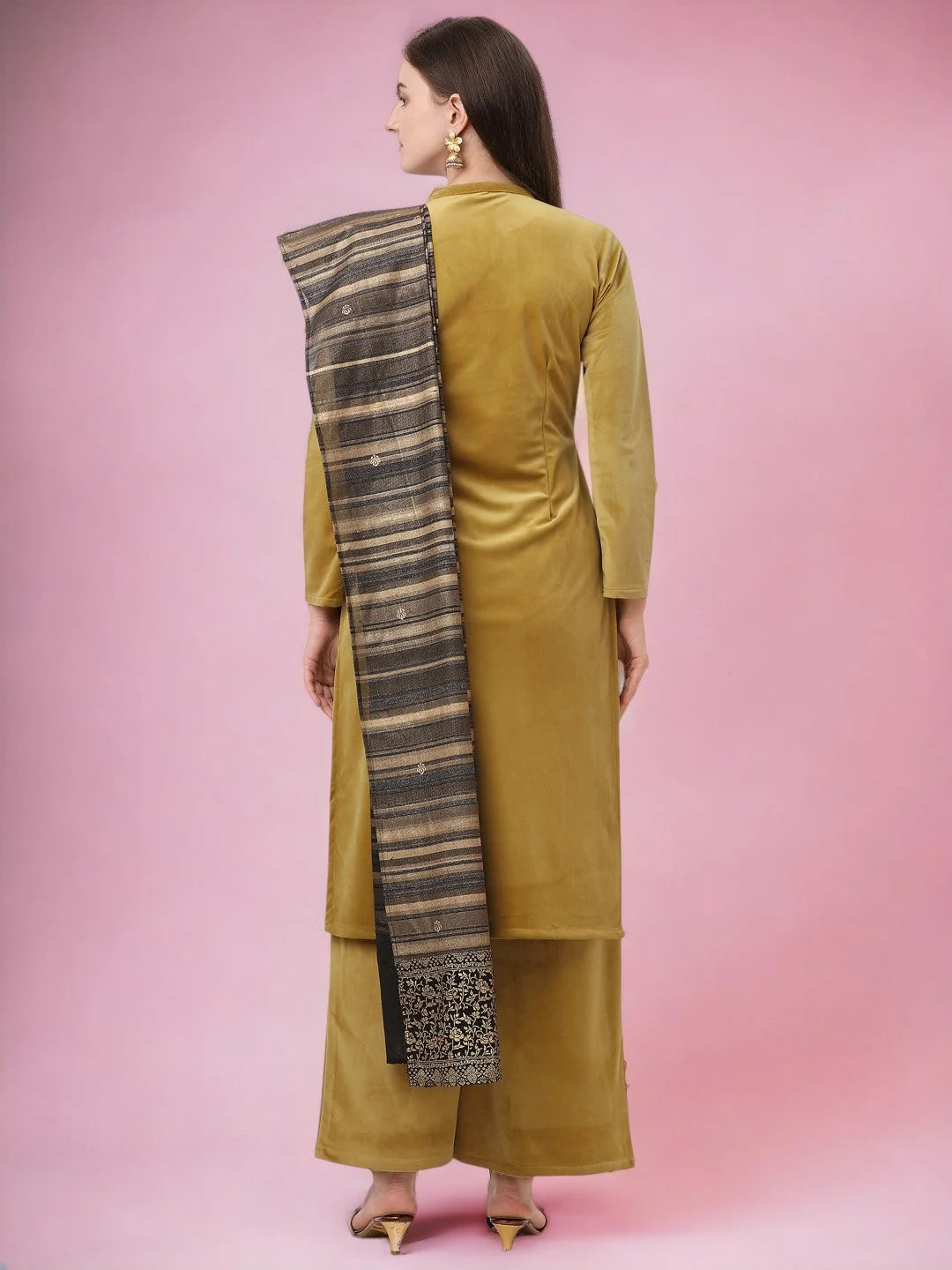 Mustard Velvet Kurta Set with Dupatta | Women's Indian Kurta Sets