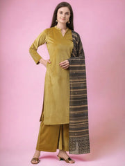 Dark Mustard Solid Velvet Kurta Set with Dupatta-AHKUDUPZ-Combo-326
