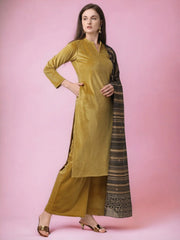 Dark Mustard Solid Velvet Kurta Set with Dupatta-AHKUDUPZ-Combo-326