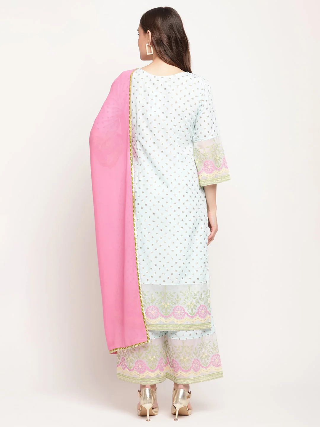 Blue Printed Kurta with Palazzos & Dupatta| Gotta Patti Work