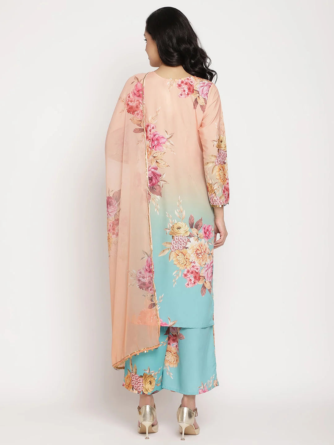Peach Floral Printed Kurta Palazzo Set for Women Online