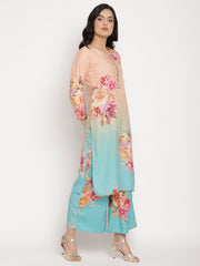 Peach Floral Printed Kurta Palazzo Set With Dupatta-AHKUDUPZ-Combo-359-FF