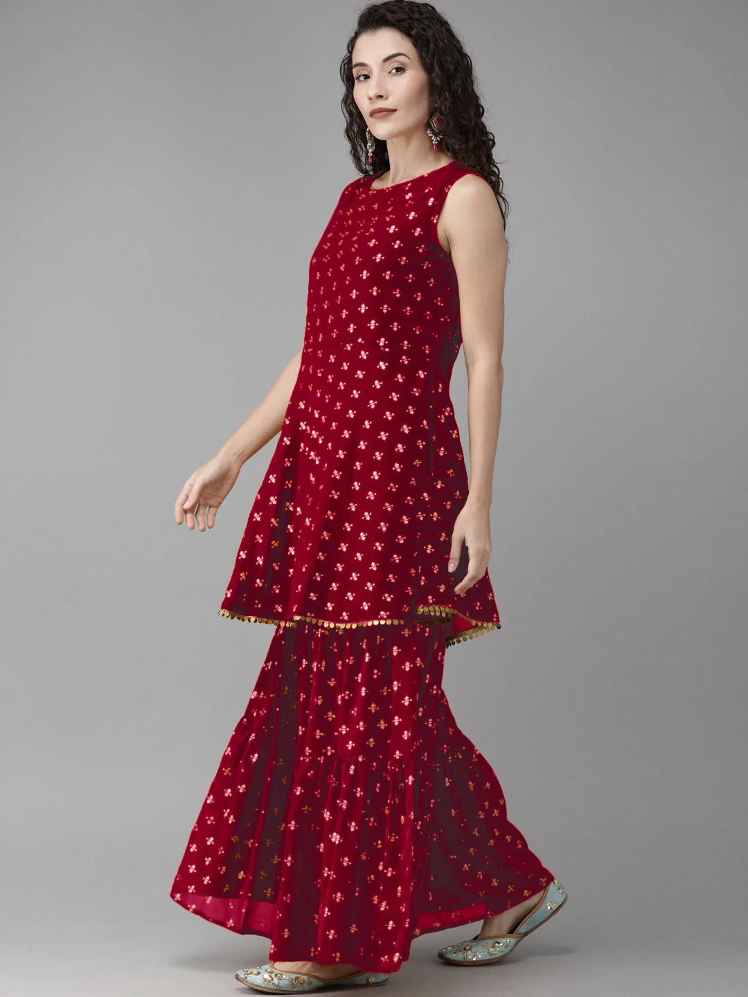 Maroon & Gold Sharara Set - Designer Sharara Suits for Women