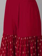 Women's Maroon & Gold-Toned Printed Sharara Set With Dupatta-AHKUDUSH-COMBO-282
