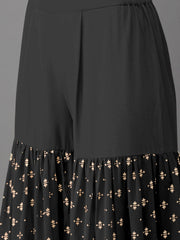 Women Black Ethnic Motifs Printed Empire Kurta with Sharara & With Dupatta-AHKUDUSH-COMBO-378