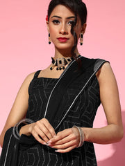 Women's Black Net Glitter Print Short Sharara Set With Dupatta-AHKUDUSH-COMBO-432-FF