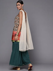 Women's Green & Red Printed Sharara Set With Dupatta-AHKUDUSH-COMBO-446-FF
