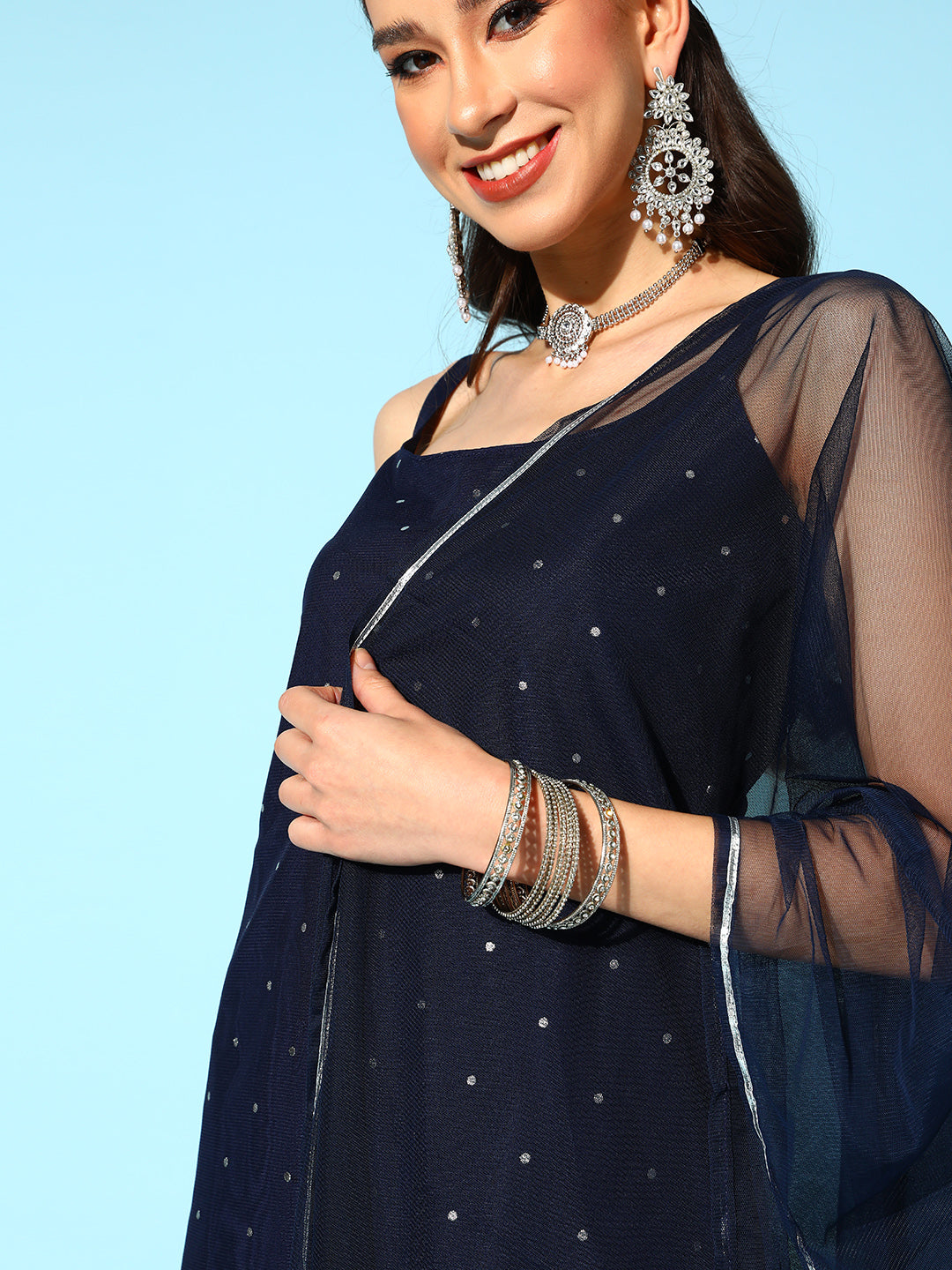 Navy Blue Printed Sharara Sets - Designer Sharara Suits