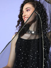 Women's Black Geometric Print Top to Toe Fusion Sharara Set-AHKUDUSH-COMBO-472-FF