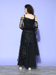 Women's Black Geometric Print Top to Toe Fusion Sharara Set-AHKUDUSH-COMBO-472-FF