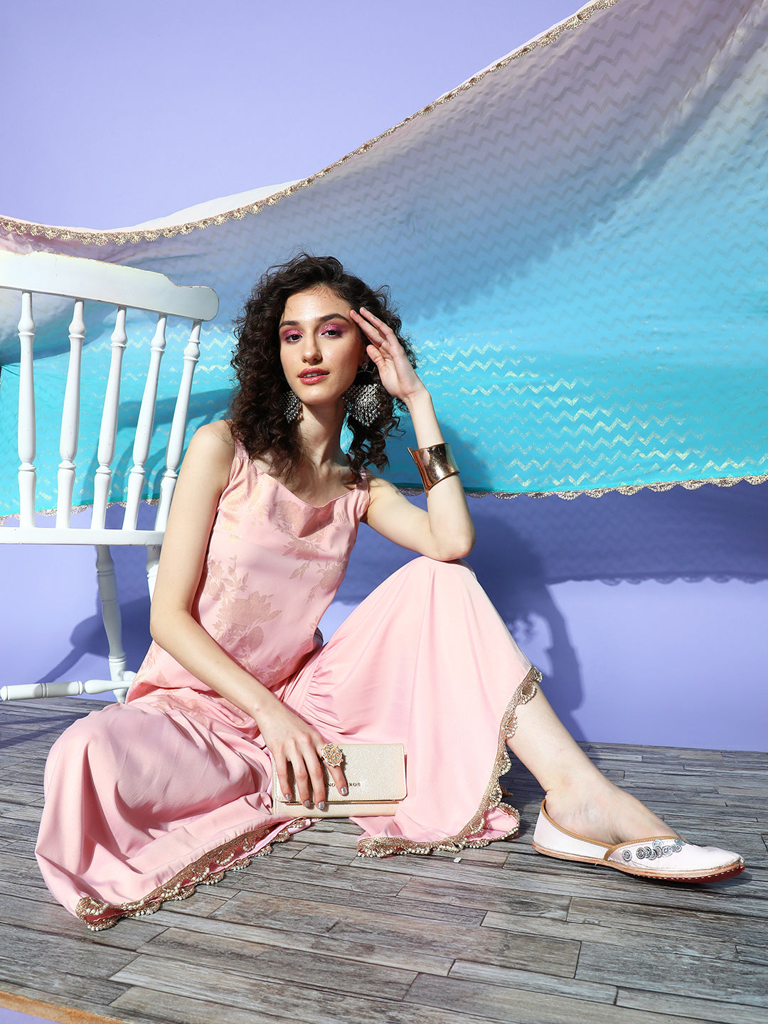 Women's Pink Floral Printed Sharara Set With Dupatta-AHKUDUSH-COMBO-501
