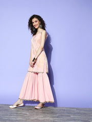 Women's Pink Floral Printed Sharara Set With Dupatta-AHKUDUSH-COMBO-501