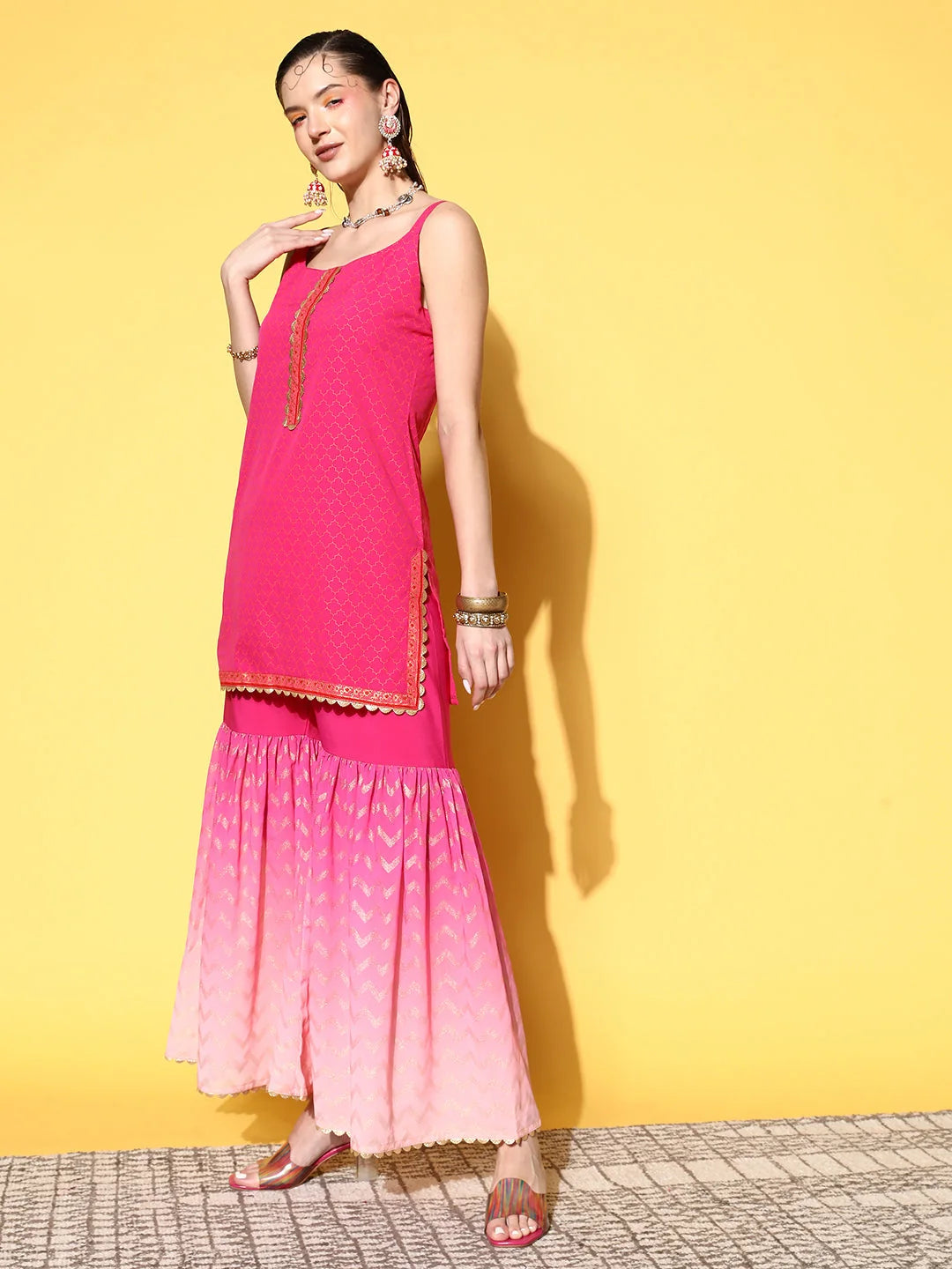 Pink Ombre Sharara Set: Designer Sharara Suits with Dupatta