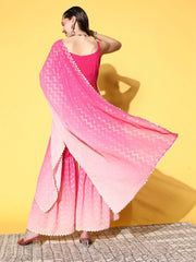 Women's Pink Ombre Printed Gotta Patti Sharara Set With Dupatta-AHKUDUSH-COMBO-537-FF