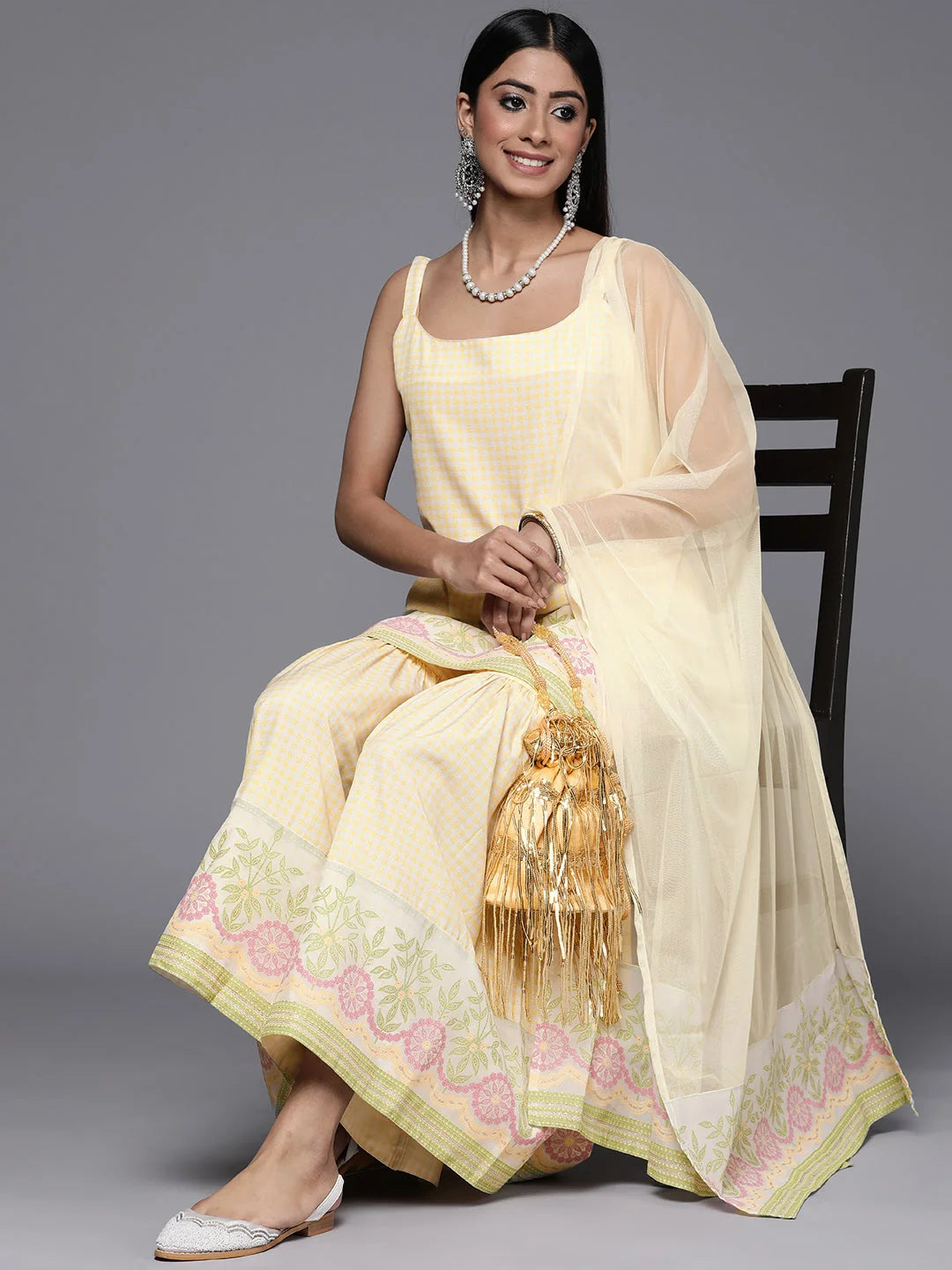 Yellow Kurta Sharara Suits | Printed Kurta with Sharara & Dupatta