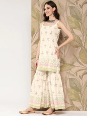 Women's Off White Floral Printed Sharara Set With Dupatta-AHKUDUSH-COMBO-645-ICH