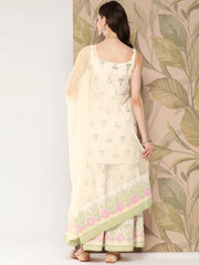 Women's Off White Floral Printed Sharara Set With Dupatta-AHKUDUSH-COMBO-645-ICH