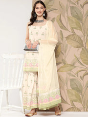 Women's Off White Floral Printed Sharara Set With Dupatta-AHKUDUSH-COMBO-645-ICH