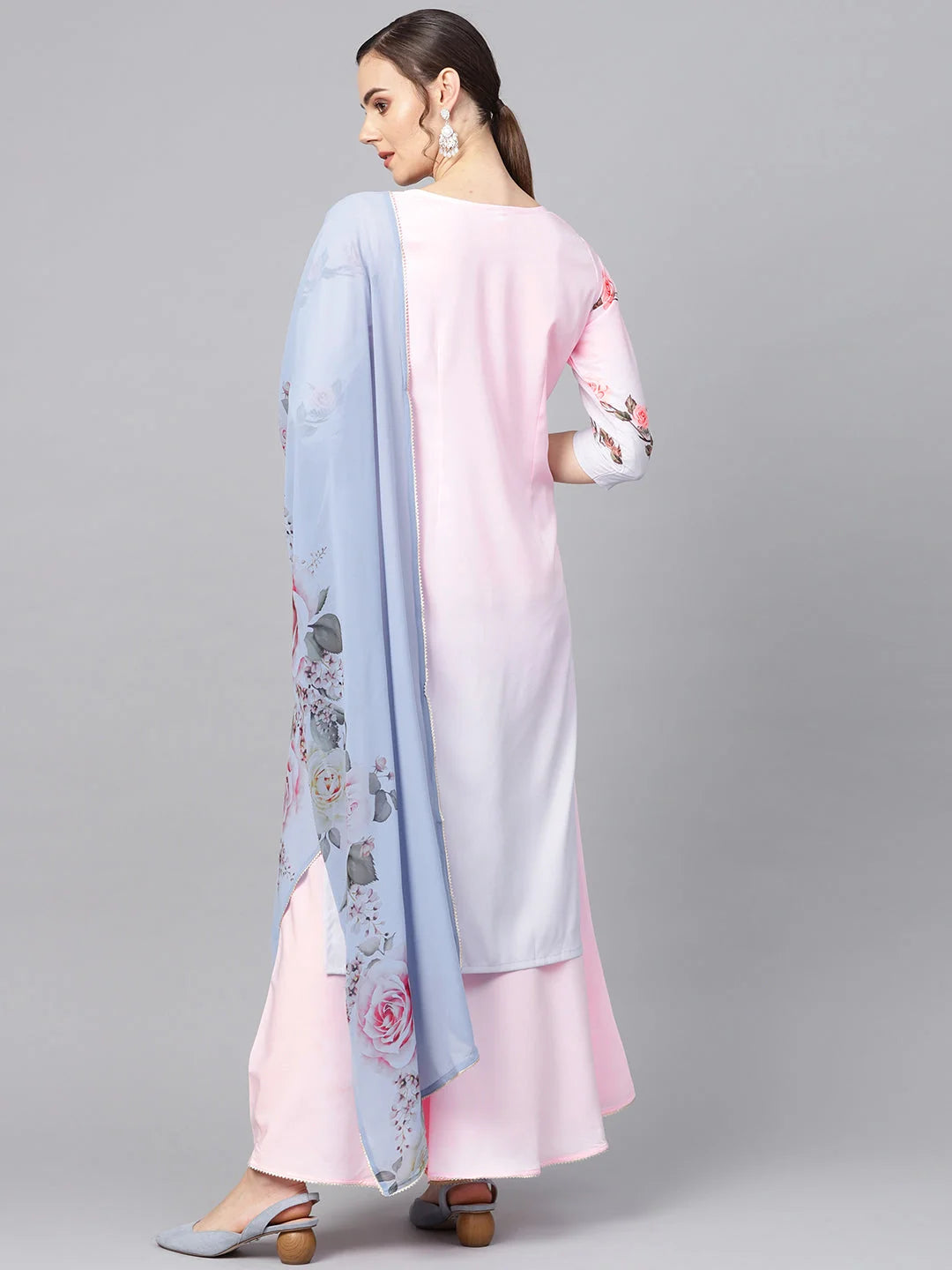 Pastel Pink Floral Sharara Set - Designer Sharara Suits