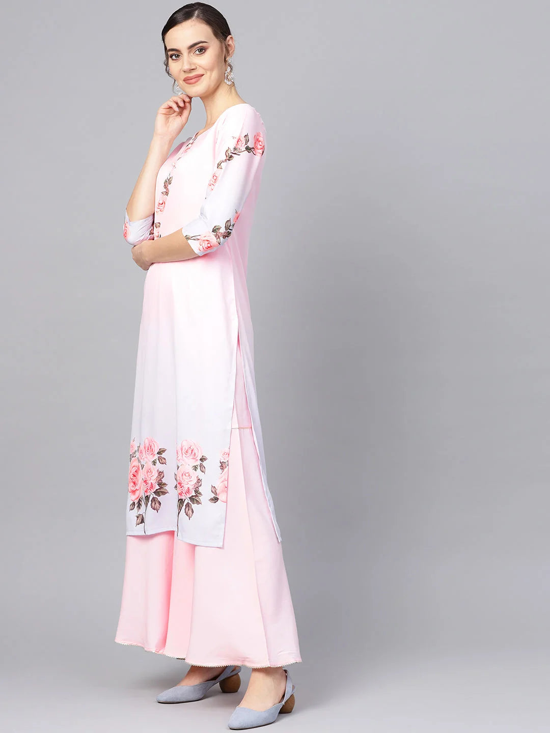Pastel Pink Floral Sharara Set - Designer Sharara Suits