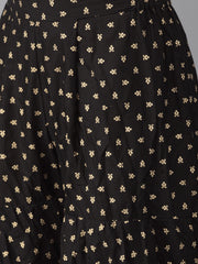 Women Black & Golden Printed Tiered Kurta with Sharara & Dupatta-AHKUDUSH-Combo-257