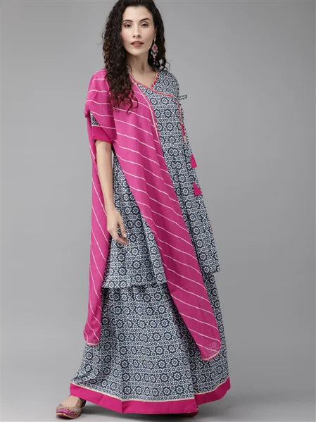 Blue & Pink Printed Women's Kurta Sets | Indian Kurta Sets