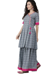 Blue & Pink Printed Kurta Set-AHKUDUSH-Combo-264