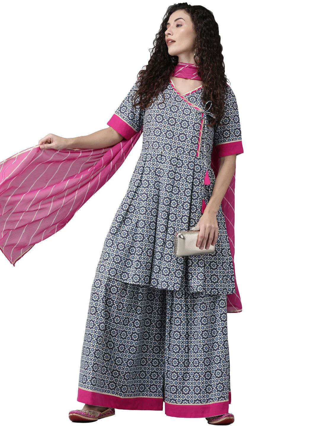 Blue & Pink Printed Women's Kurta Sets | Indian Kurta Sets