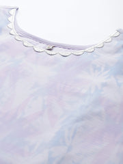 Women Blue & White Floral Printed Cold-Shoulder Sleeves Gotta Patti Georgette Kurta-AHKUGRDP-1035