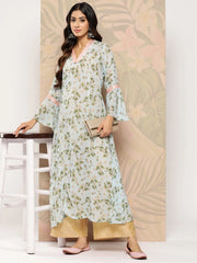 Blue Floral Printed Gotta Patti Georgette Kurta-AHKUGRDP-671
